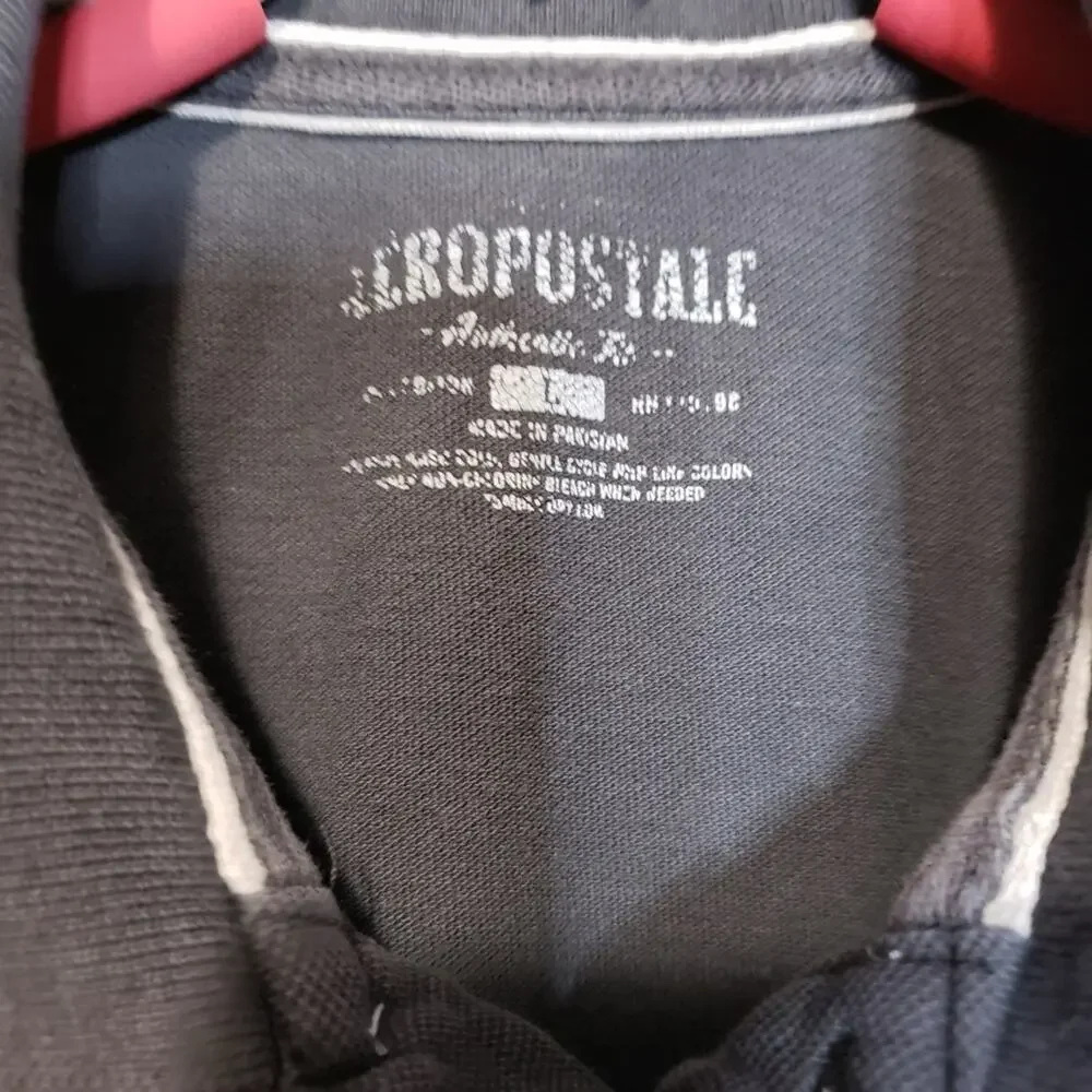 Aeropostale Distressed Regular Fit Dark Grey Short Sleeve Golf Polo L - Picture 4 of 8